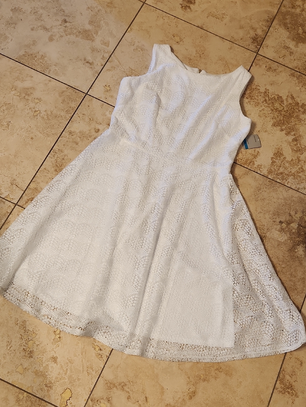 Danny & Nicole White Lace Sleeveless Fit-and-Flare Dress